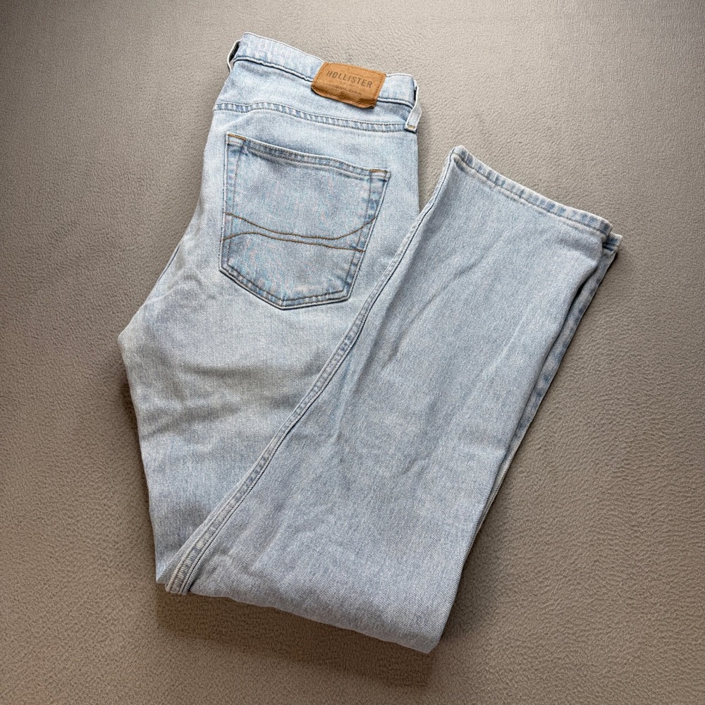 Hollister Slim Straight Jeans Mens 32x34 (FIT 34x33) Light Wash Denim Casual